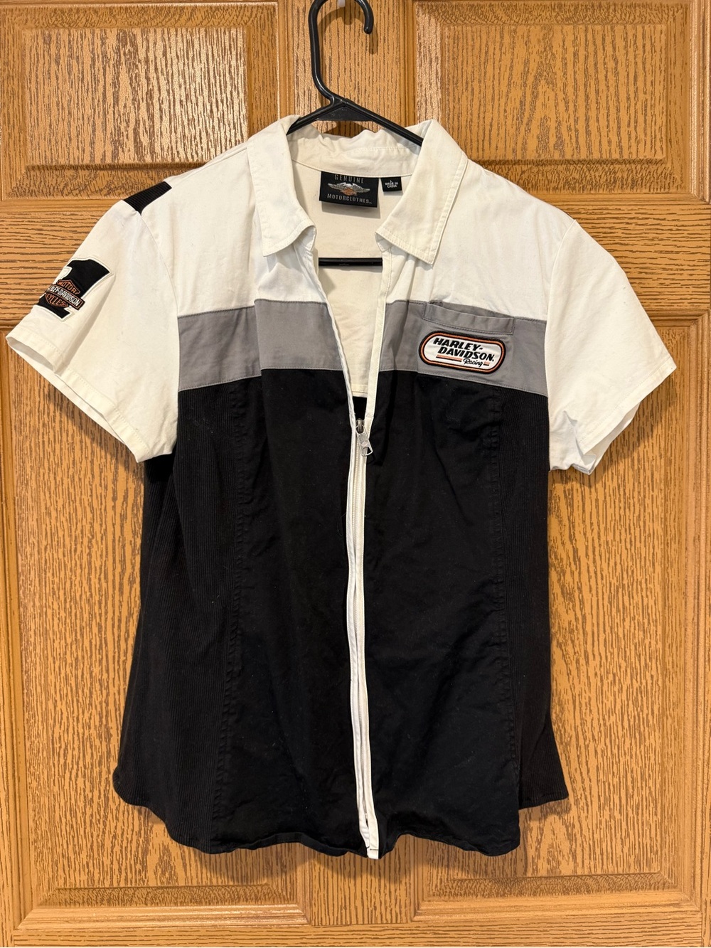 Harley-Davidson Black, White & Gray Short-Sleeve Zip Front Shirt